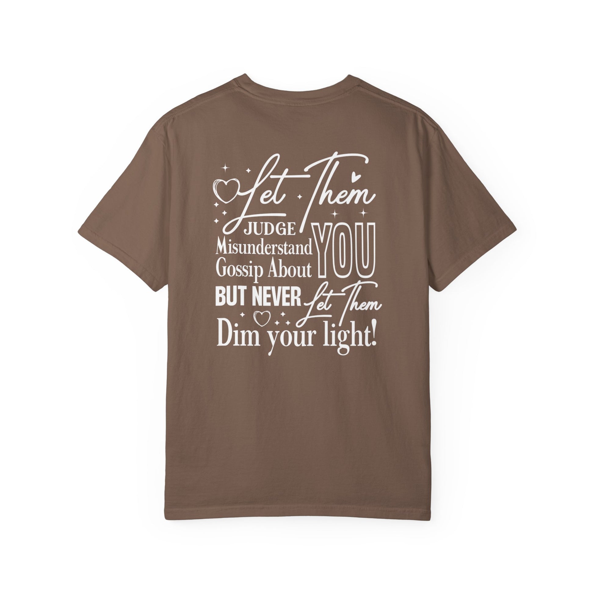 espresso t-shirt with motivational quote on the back against a white background