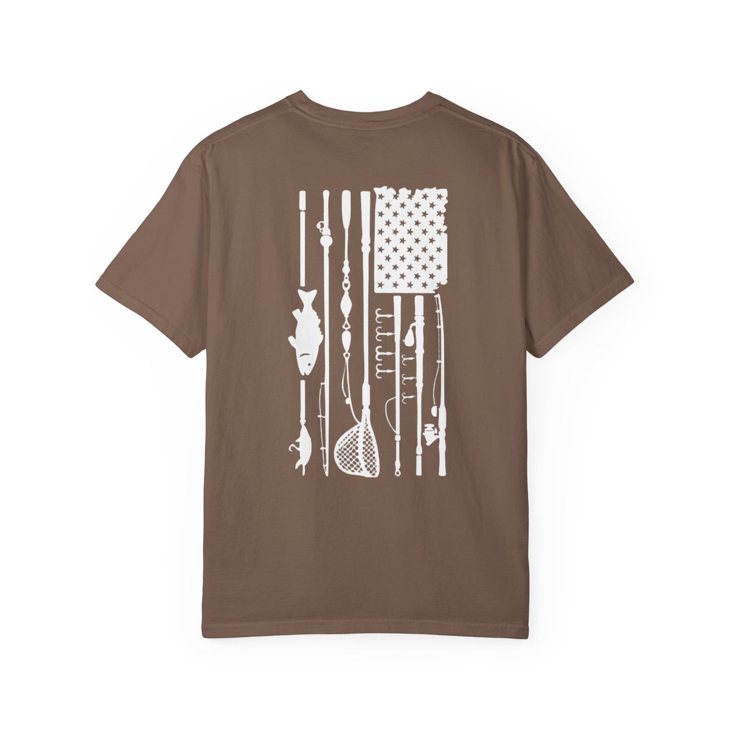 Fishing Flag T-Shirt in Espresso — American fishing gear graphic tee, front view