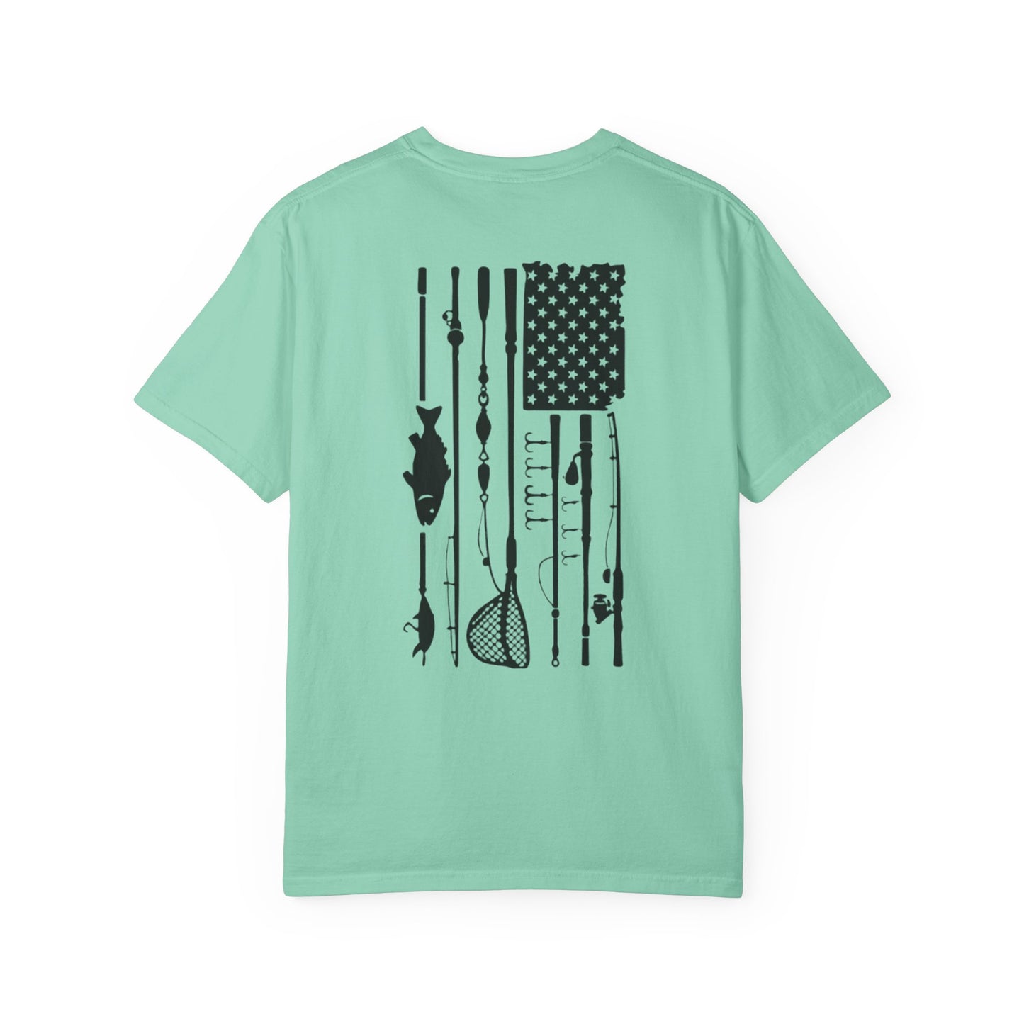 Fishing Flag T-Shirt in island reef color— American flag fishing graphic tee, front view