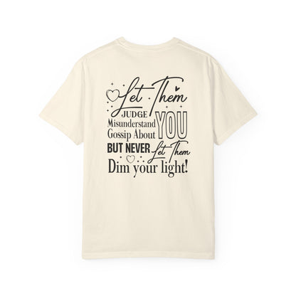 ivory t-shirt with motivational quote on the back against a white background