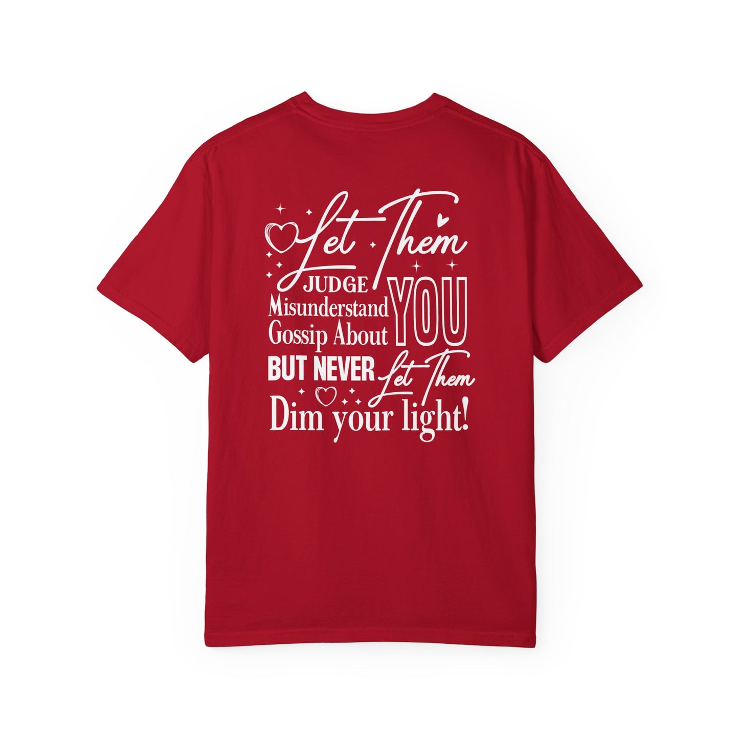 Red t-shirt with white motivational quote on a white background