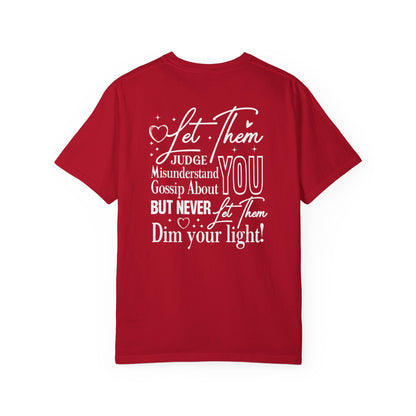 Red t-shirt with white motivational quote on a white background