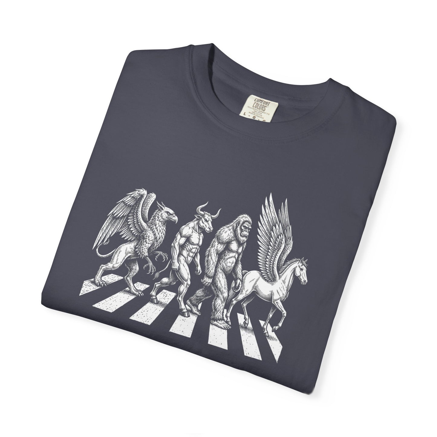 Mythic Creatures Abbey Road T-Shirt — Griffin Centaur Bigfoot Pegasus Parody Tee