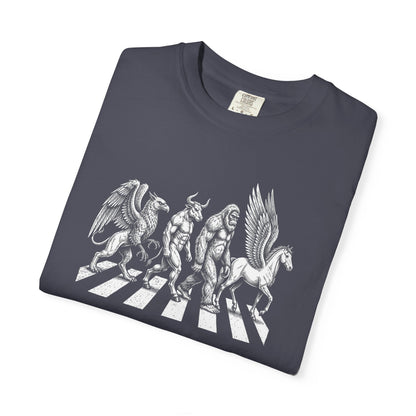Mythic Creatures Abbey Road T-Shirt — Griffin Centaur Bigfoot Pegasus Parody Tee