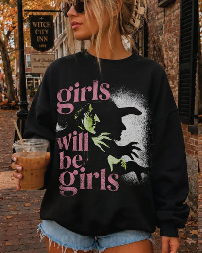 Girls Will Be Girls retro graphic crewneck sweatshirt in Black 50/50 cotton-poly blend