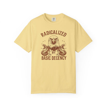 Radicalized by Basic Decency Butter garment-dyed graphic tee — eagle and snake vintage design, Comfort Colors 1717