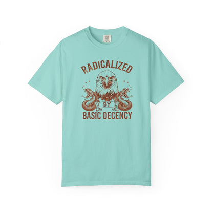 Radicalized by Basic Decency Chalky Mint garment-dyed graphic tee — eagle and snake vintage design, Comfort Colors 1717