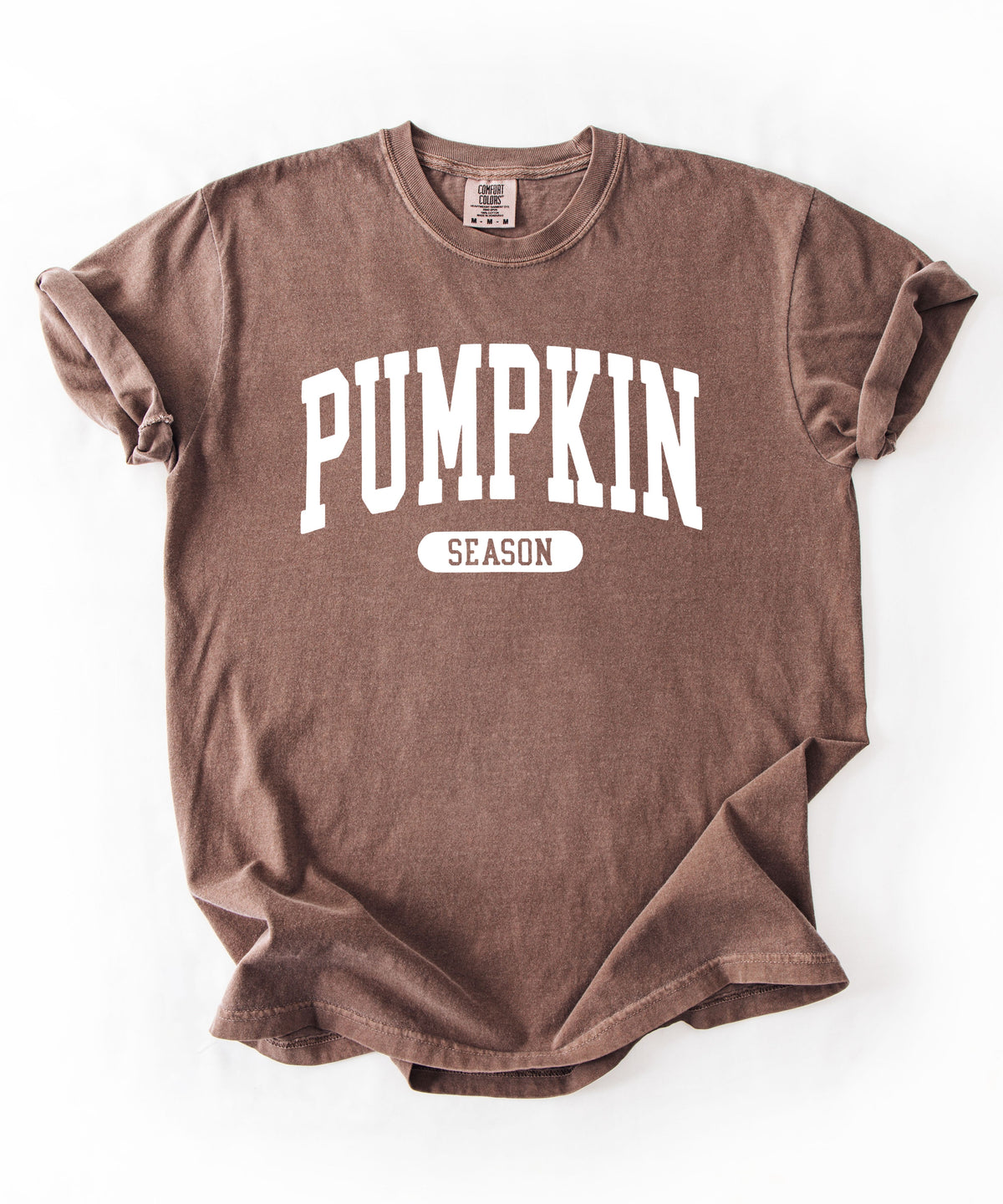 Pumpkin Season T-Shirt in Espresso – garment-dyed graphic tee with collegiate lettering