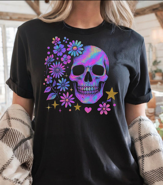 Iridescent Skull & Floral Shirt Comfort Colors