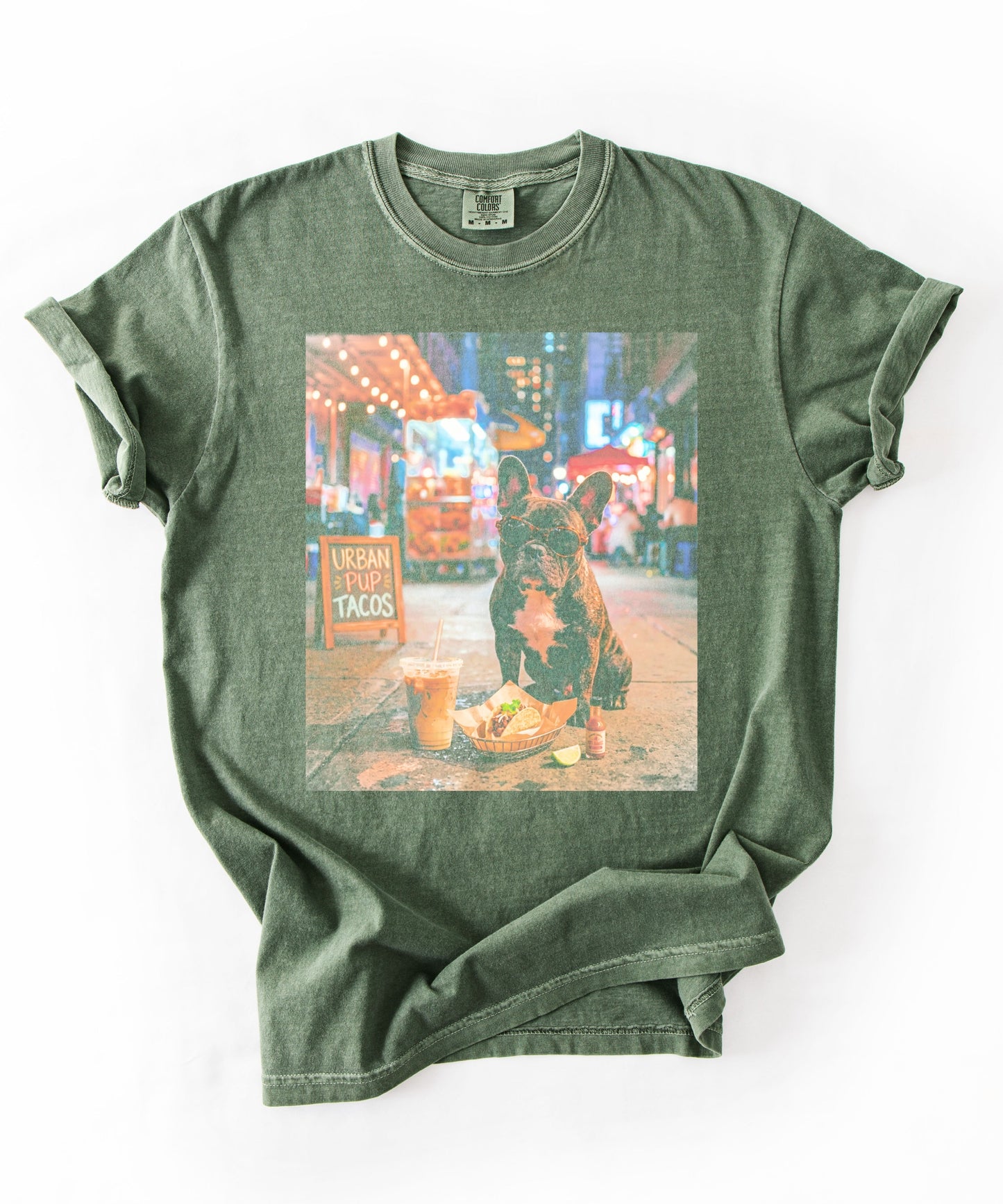 French Bulldog Taco & Iced Coffee Shirt in Moss