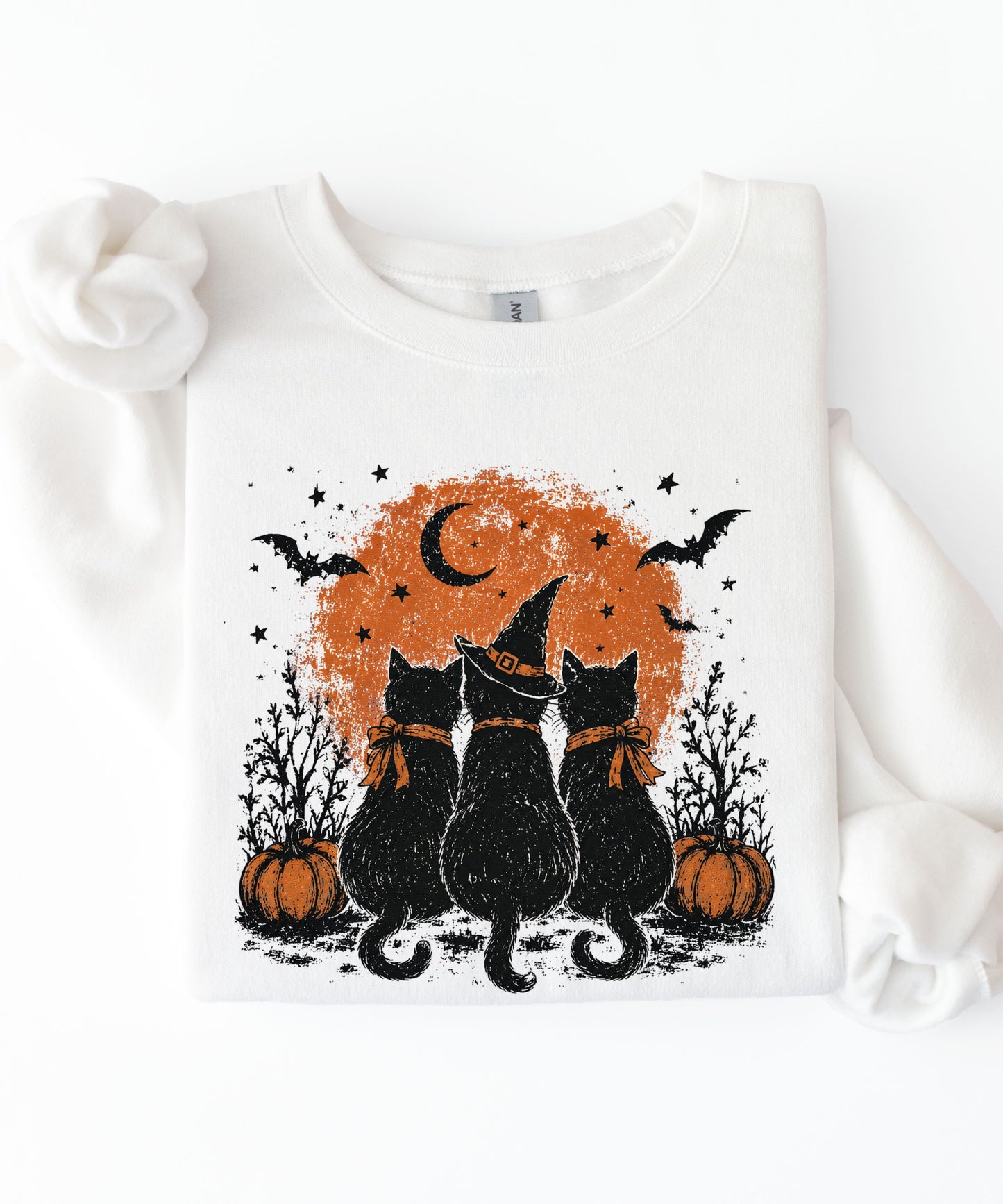 Halloween Black Cats Crewneck Sweatshirt — Moonlit Pumpkin Night