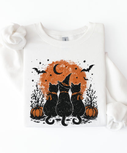 Halloween Black Cats Crewneck Sweatshirt — Moonlit Pumpkin Night