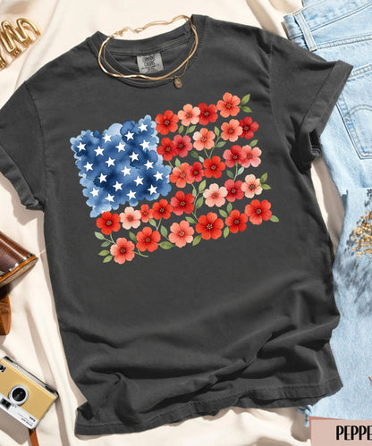 American Floral Flag T-Shirt